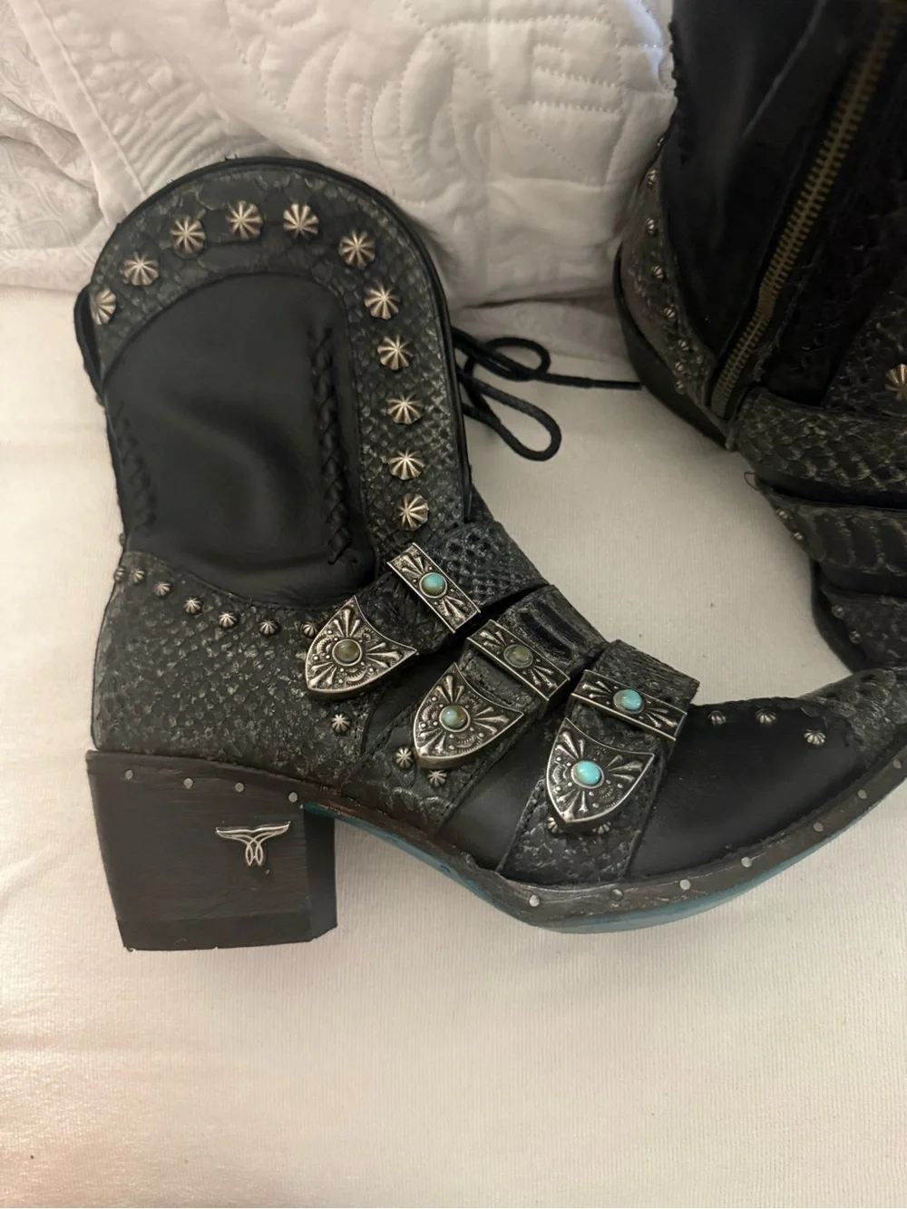 Black SHOWDOWN BOOTIE Studded Western Ankle Boots - Picture 6 of 8